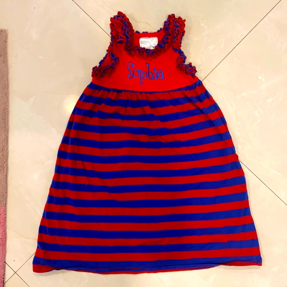Girls “Sophia” red/blue striped knit dress (size 6)